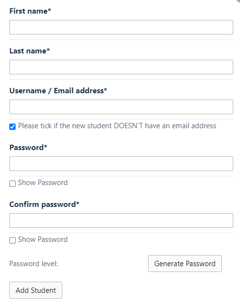 Group management create student form