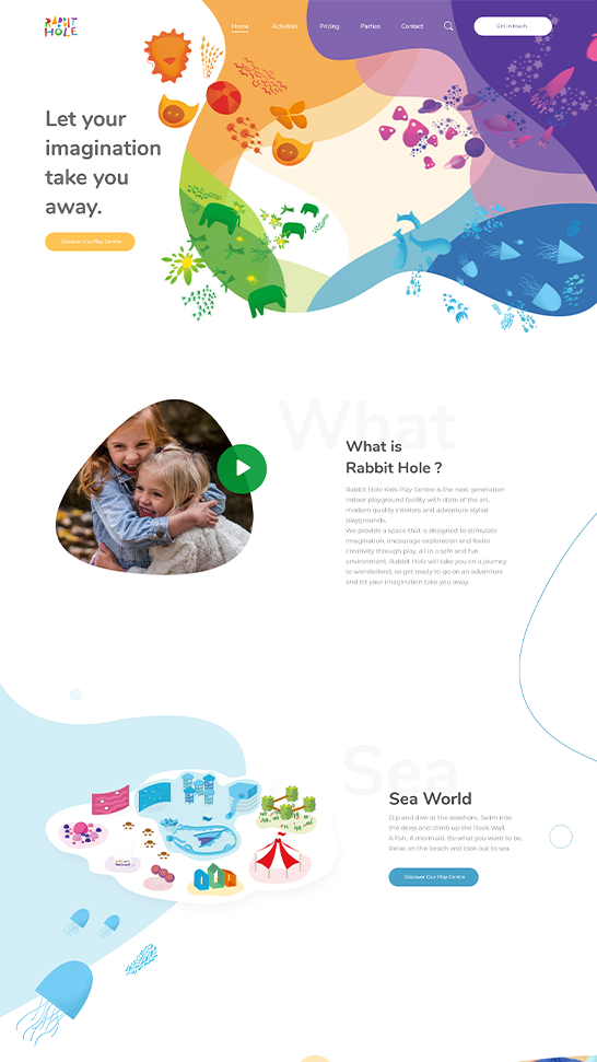 Children's play center landing page