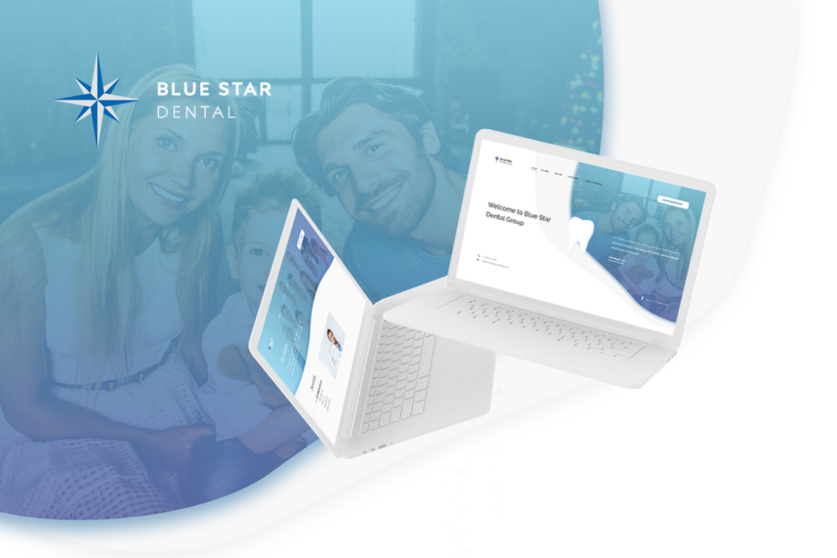 Mockup of Blue Star Dental's homepage graphics and web design