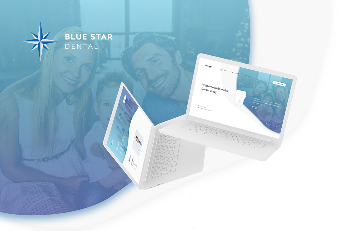 Mockup of Blue Star Dental's homepage graphics and web design