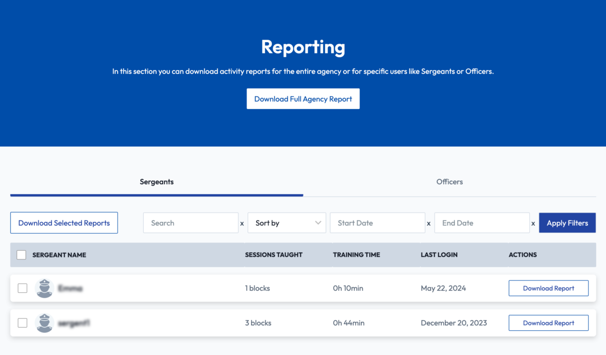 Reporting interface