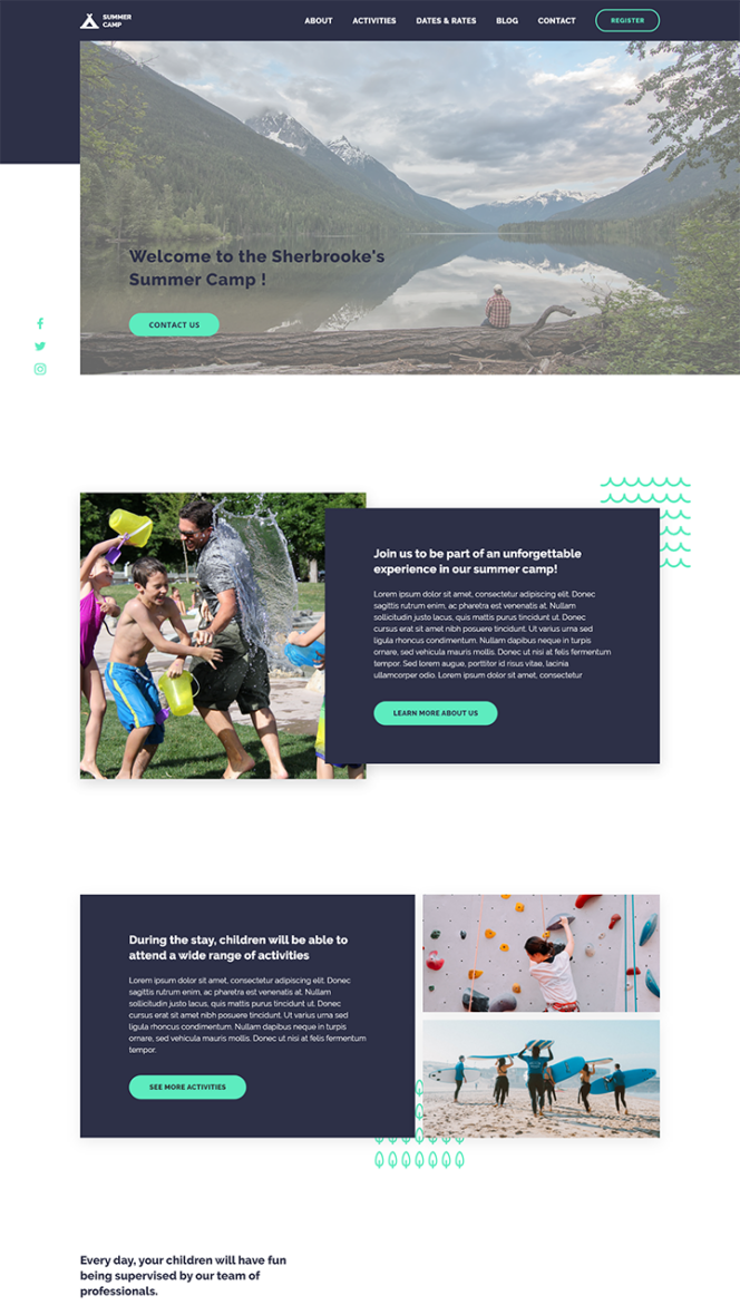 Top of summer camp landing page