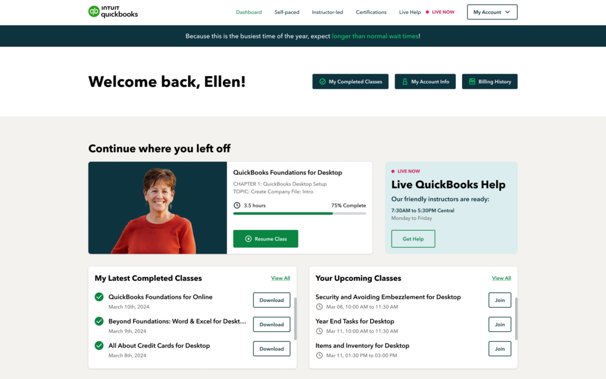 User dashboard displaying progress tracking, earned certifications, and personalized course recommendations.