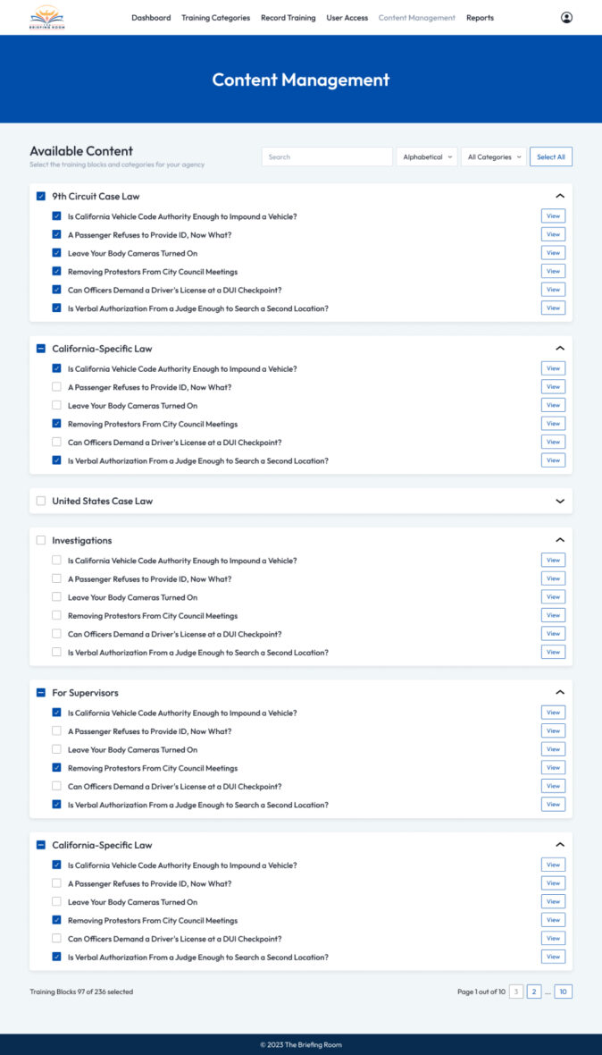 A content management interface displaying options to organize and assign course materials within a learning group.