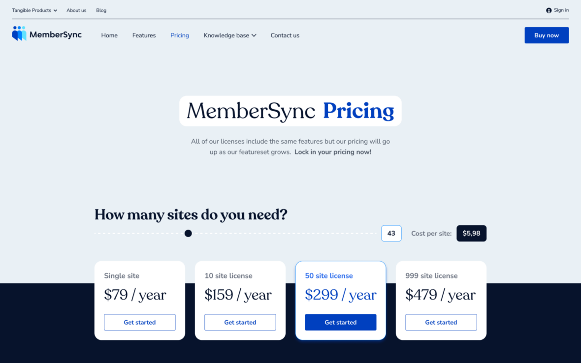 Close-up view of an interactive pricing table with a dynamic slider for exploring various pricing options.