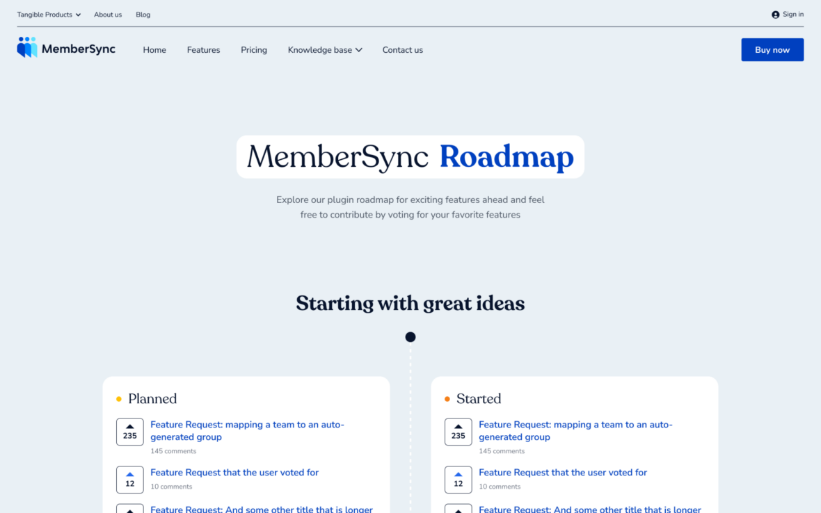 Roadmap page presenting product milestones and future development goals in a visually engaging layout.