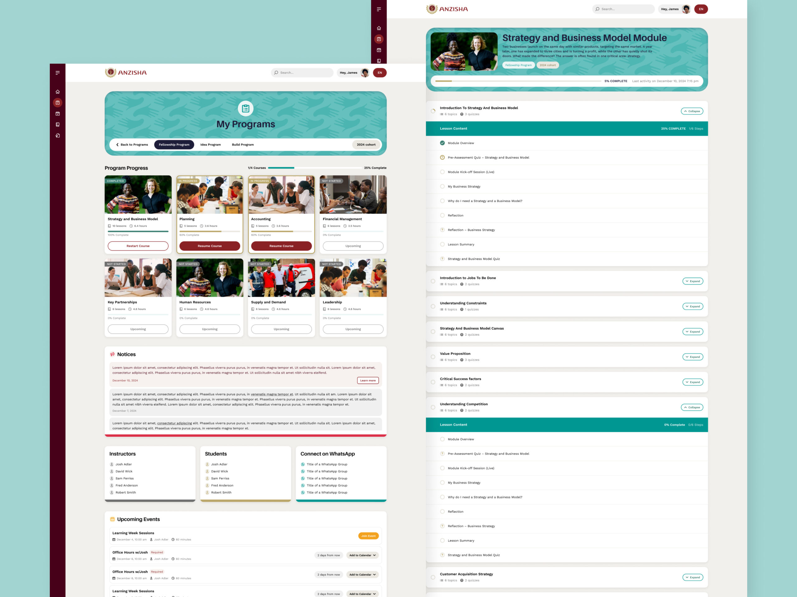 Screenshot showcasing the LMS My Programs page and Course Landing page, highlighting course organization and user-friendly navigation.