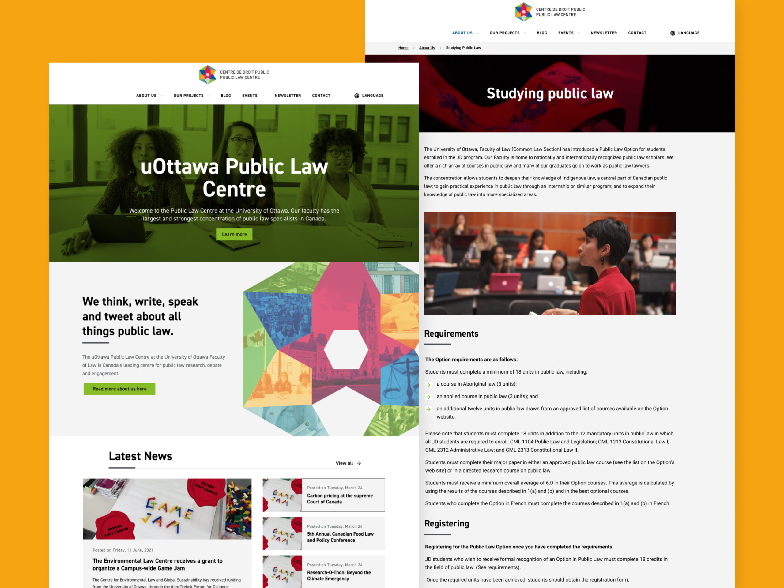 A side-by-side view of the homepage and About Us page, showcasing a modern and professional design with structured navigation.