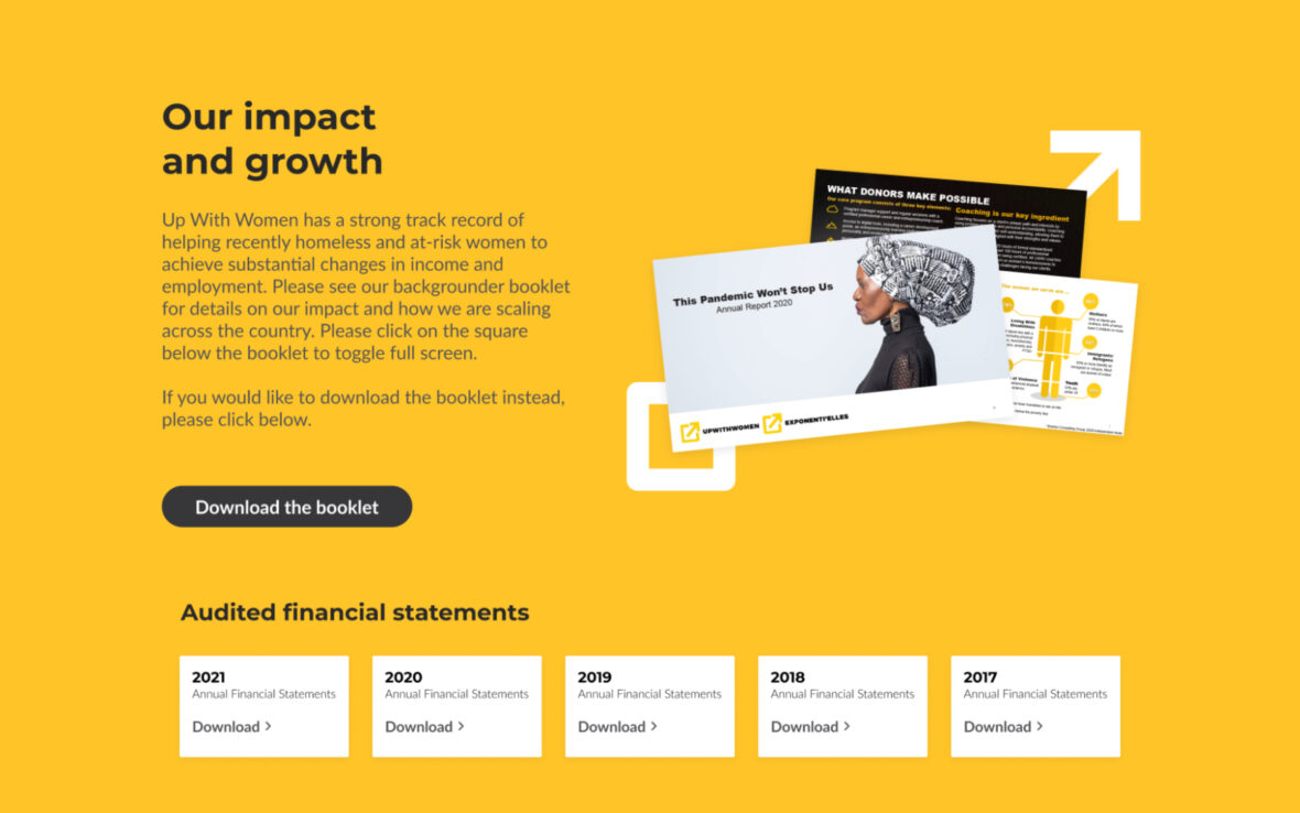 A snapshot of the Impact page highlighting key achievements, statistics, and mission-driven content on the marketing website design.