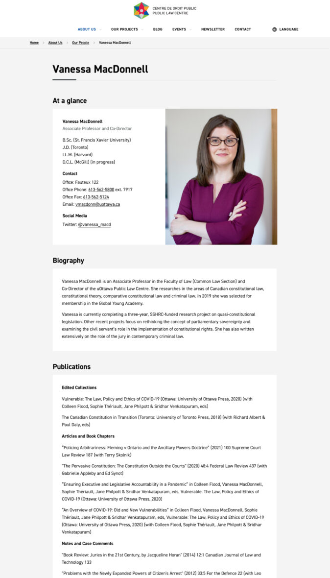 A profile page featuring an individual team member, complete with their bio, role, and contributions to the organization.